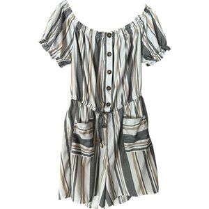 Blush Black and White Striped Romper with Shorts